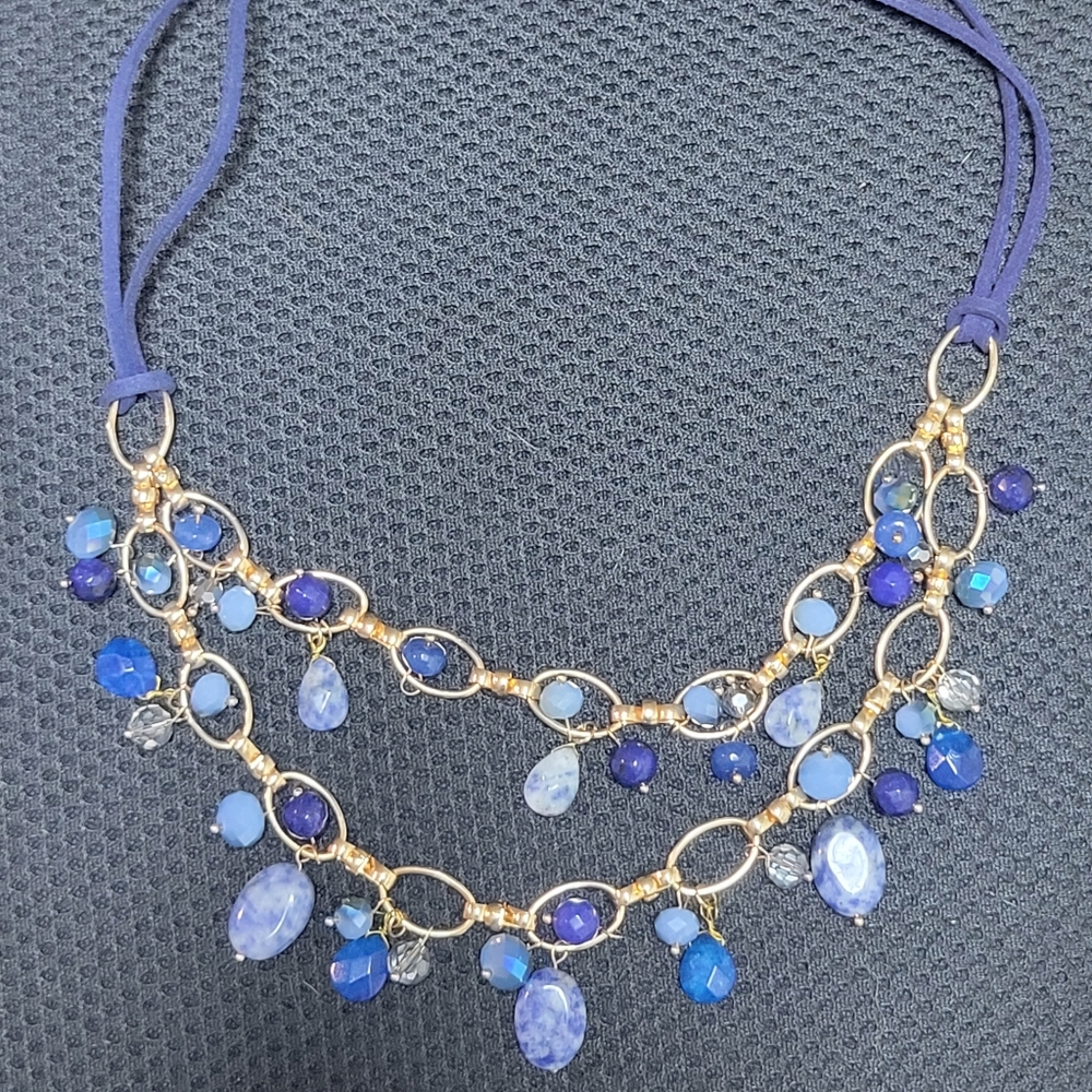 Blue beaded double layer necklace Gy4